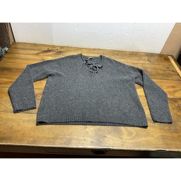 Rails Olivia Wool & Cashmere Lace Up Sweater Oversized Heather Gray Ash Medium - Picture 1 of 11